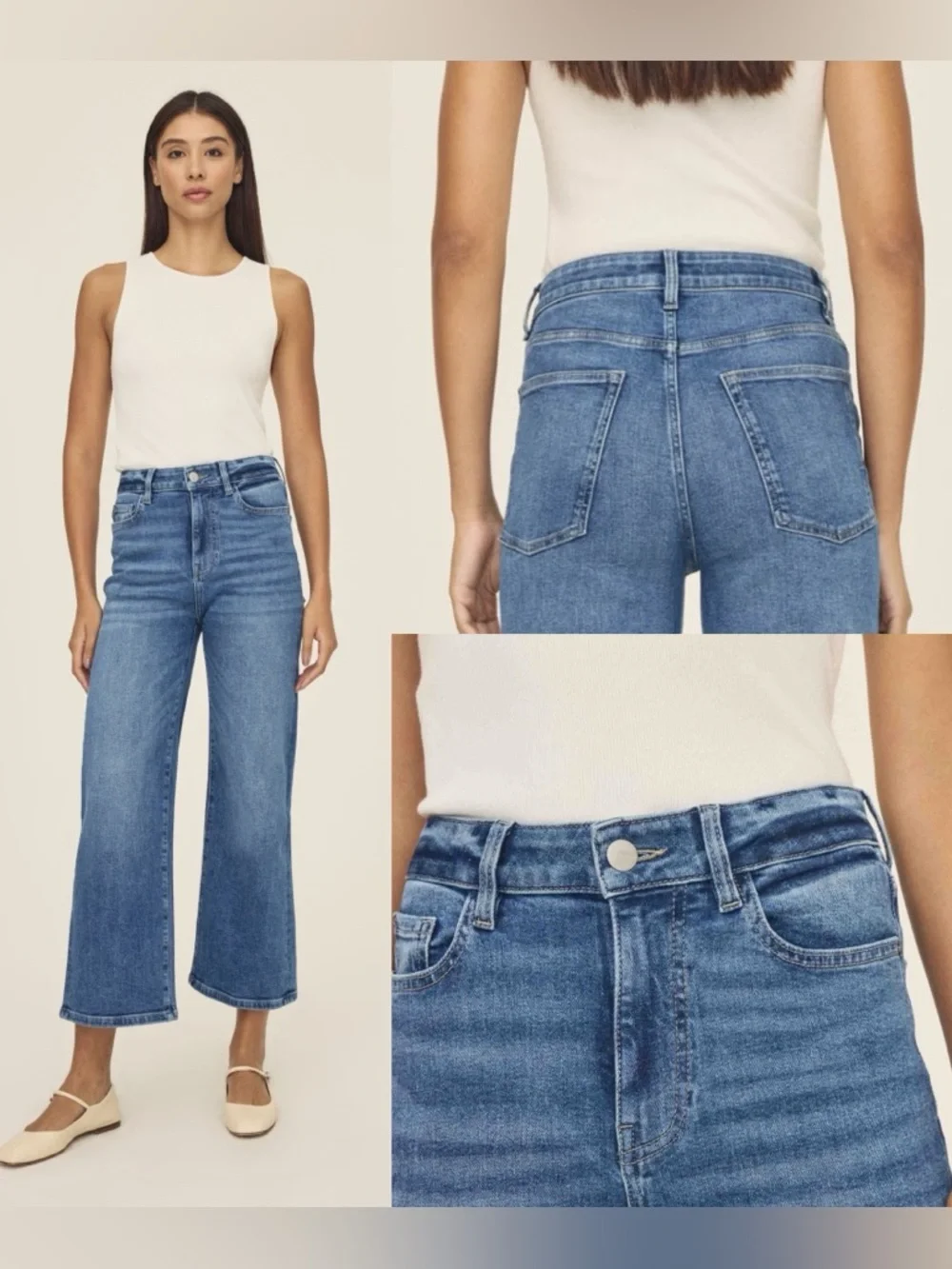 WARP + WEFT Blue Jeans Size 00/24 NCE CROPPED WIDE LEG MEDIUM Wash - Picture 2 of 16